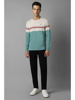 Louis Philippe - Men Green Colorblock Crew Neck T-Shirt