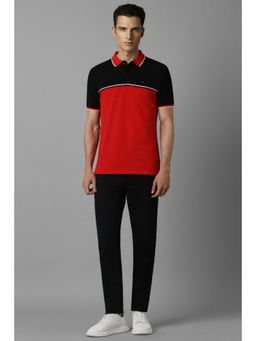 Louis Philippe - Men Red Colorblock Polo T-Shirt