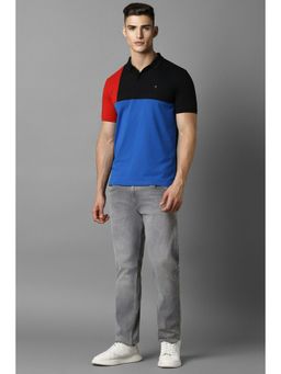 Louis Philippe - Men Blue Colorblock Polo T-Shirt