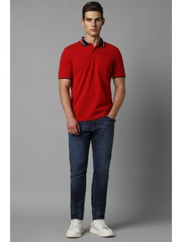 Louis Philippe - Men Red Solid Polo T-Shirt
