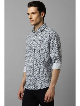 Louis Philippe - Men White Slim Fit Print Full Sleeves Casual Shirt
