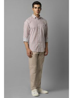 Louis Philippe - Men White Slim Fit Stripe Full Sleeves Casual Shirt