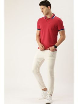 Peter England - Men Red Solid Polo T-Shirt
