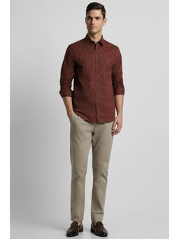 Peter England - Men Maroon Slim Fit Print Full Sleeves Casual Shirt