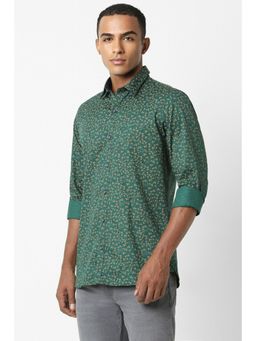 Peter England - Men Green Slim Fit Print Full Sleeves Casual Shirt