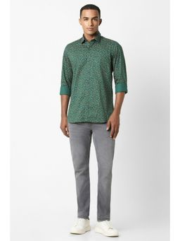 Peter England - Men Green Slim Fit Print Full Sleeves Casual Shirt