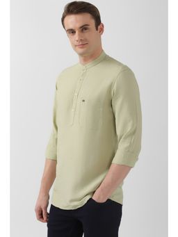 Peter England - Men Green Slim Fit Solid Full Sleeves Casual Shirt