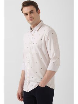 Peter England - Men Beige Slim Fit Print Full Sleeves Casual Shirt