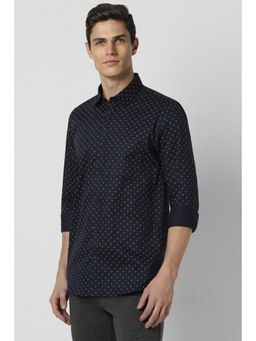 Peter England - Men Navy Slim Fit Print Full Sleeves Casual Shirt