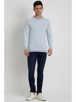 Peter England - Men Blue Solid Crew Neck Sweatshirt
