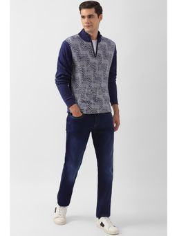 Peter England - Men Navy Stylized Neck Sweater