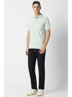 Peter England - Men Green Stripe Polo T-Shirt