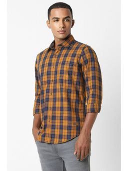 Peter England - Men Yellow Slim Fit Check Full Sleeves Casual Shirt