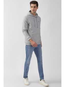 Peter England - Men Grey Solid Hooded Neck Sweatshirt