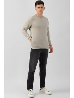 Peter England - Men Grey Solid Crew Neck Sweatshirt