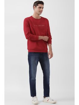 Peter England - Men Red Solid Crew Neck Sweatshirt