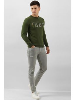 Peter England - Men Green Print Crew Neck Sweatshirt