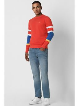 Peter England - Men Orange Solid Crew Neck Sweatshirt