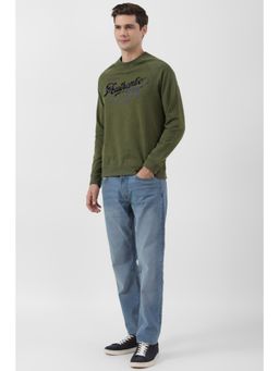 Peter England - Men Olive Print Crew Neck Sweatshirt