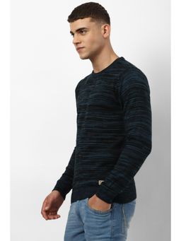 Peter England - Men Black Stripe Crew Neck Sweater