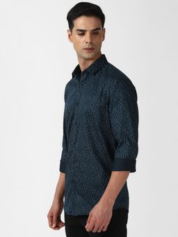 Van Heusen - Men Navy Slim Fit Print Full Sleeves Shirt
