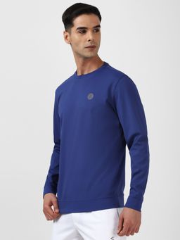 Van Heusen - Men Blue Solid Crew Neck Sweatshirt