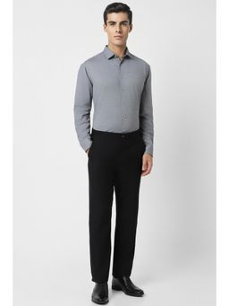 Van Heusen - Men Grey Slim Fit Textured Full Sleeves Formal Shirt