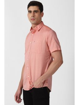 Van Heusen - Men Pink Slim Fit Textured Half Sleeves Casual Shirt