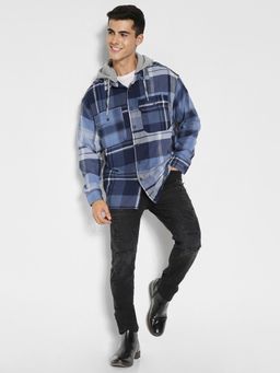 American Eagle - Men Blue Super Soft Oversized Flannel Hoodie