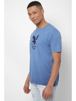 American Eagle - Men Blue Super Soft Dip-Dye Logo Graphic T-Shirt