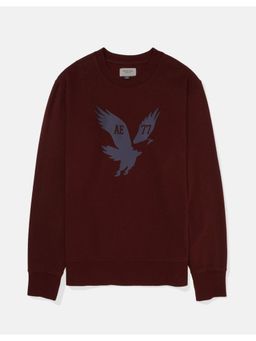 American Eagle - Men Burgundy Super Soft Icon Graphic Crew Neck