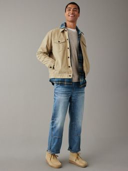 American Eagle - Men Beige Canvas Trucker Jacket