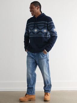 American Eagle - Men Navy Super Soft Holiday Printed Sweater Hoodie