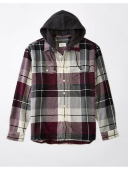 American Eagle - Men Multi-Colored Super Soft Hooded Flannel Shirt
