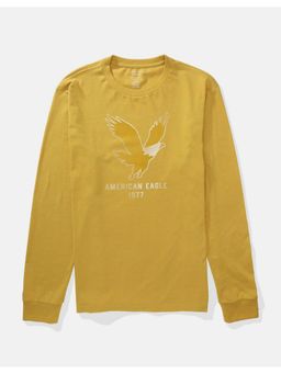 American Eagle - Men Yellow Super Soft Long-Sleeve Logo Graphic T-Shirt