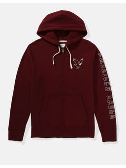 American Eagle - Men Maroon Super Soft Icon Graphic Zip-up Hoodie