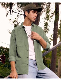 Bewakoof - Men's Olive Green Corduroy Shirt