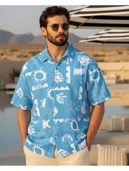 Bewakoof - Men's Blue All Over Printed Oversized Shirt