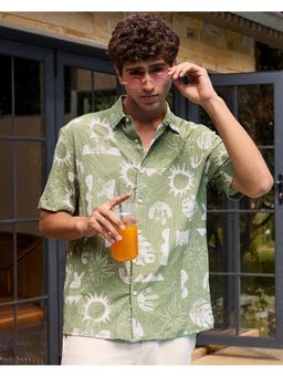 Bewakoof - Men's Sage Green All Over Printed Oversized Shirt