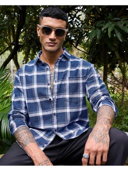 Bewakoof - Men's Blue and White Checked Shirt