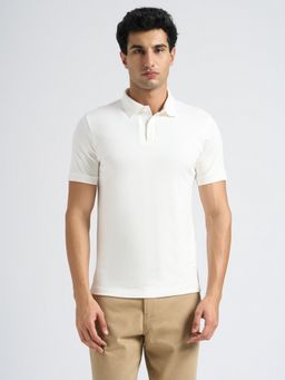 SELECTED HOMME - Men Cotton White Solid Collar Neck Polo T-Shirt