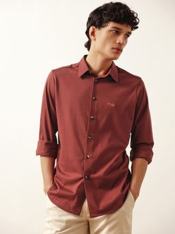 Andamen - Men Cotton Rust Finish Regular Fit Knit Shirt