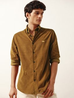 Andamen - Men Cotton Tencel Corduroy Regular Fit Brown Shirt