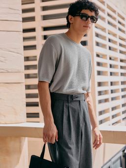 Andamen - Men Cotton Grey Textured Crew Neck T-Shirt