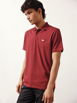 Andamen - Men Cotton Solid Maroon Collar Neck Polo T-Shirt