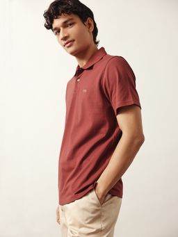 Andamen - Men Cotton Maroon Solid Collar Neck Polo T-Shirt
