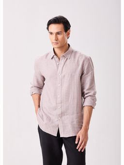MH&Y - Concealed Mauve Button Down Linen Checks Shirt