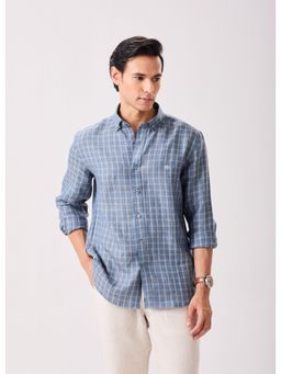 MH&Y - Button Down Checks Linen Blue Shirt