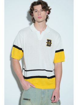 Bonkers Corner - Men White Cotton Colorblock Polo T-Shirt