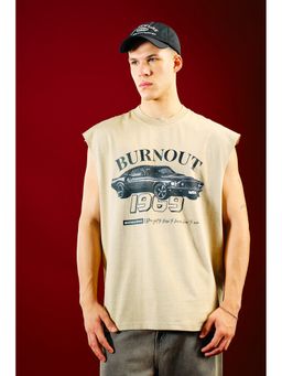 Bonkers Corner - Men Beige Cotton Graphic T-Shirt